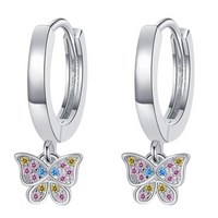 Sterling Silver Butterfly Drop Earrings –22mm Length Colorful Zircon Crystal 299