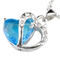 Sky Blue Heart Crystal Necklace and Earrings Set for Women,Aquamarine Color 1302