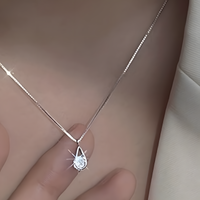 Silver-Tone Water Drop Zircon Necklace for Women – Elegant Crystal Pendant 823