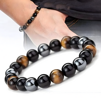 Triple Protection Bracelet 8mm Tiger Eye Black Obsidian Hematite Beaded 1499