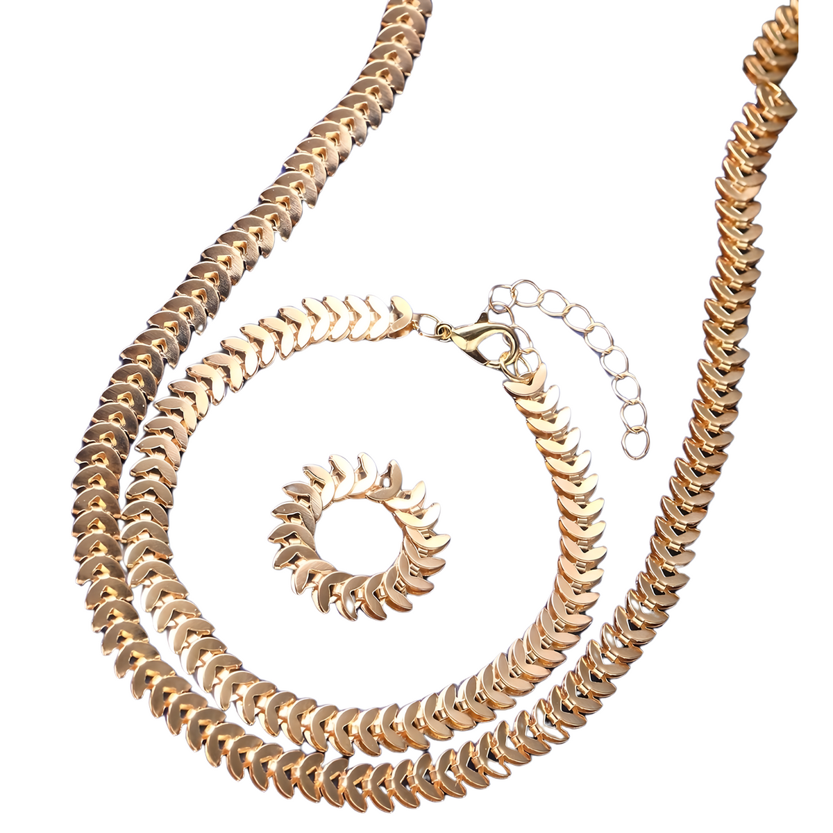 3PCS Gold Snake Chain Jewellery Set Women – Vintage Alloy Necklace, Bracelet 674