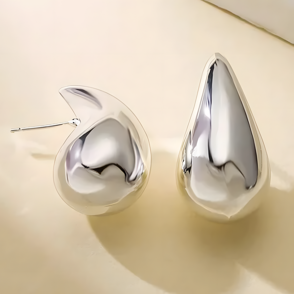 Modern Polished Teardrop Stud Earrings for Women, Sleek Silver Tone 430