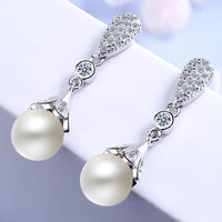 Women’s Silver-Plated Drop Earrings Sparkling Cubic Zirconia & Pearl 908