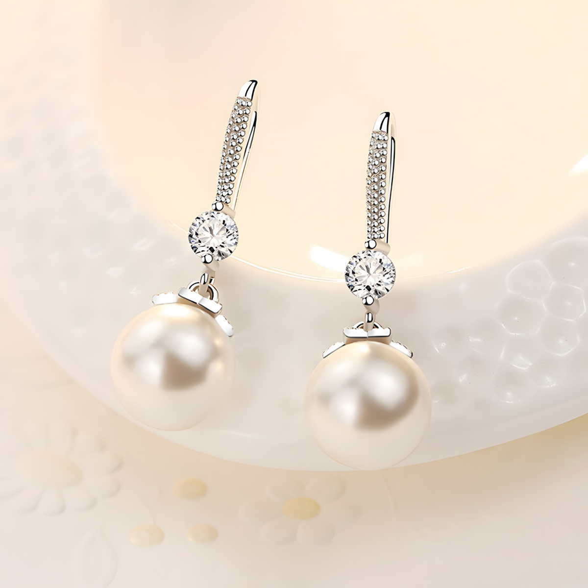 925 Silver-Plated Pearl Drop Earring for Women Elegant Round Imitation Pearl 901