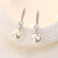 925 Silver-Plated Pearl Drop Earring for Women Elegant Round Imitation Pearl 901