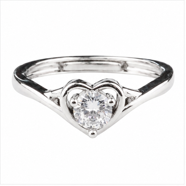Women's Adjustable Heart Solitaire Zircon Ring, Round Brilliant Promise 1641