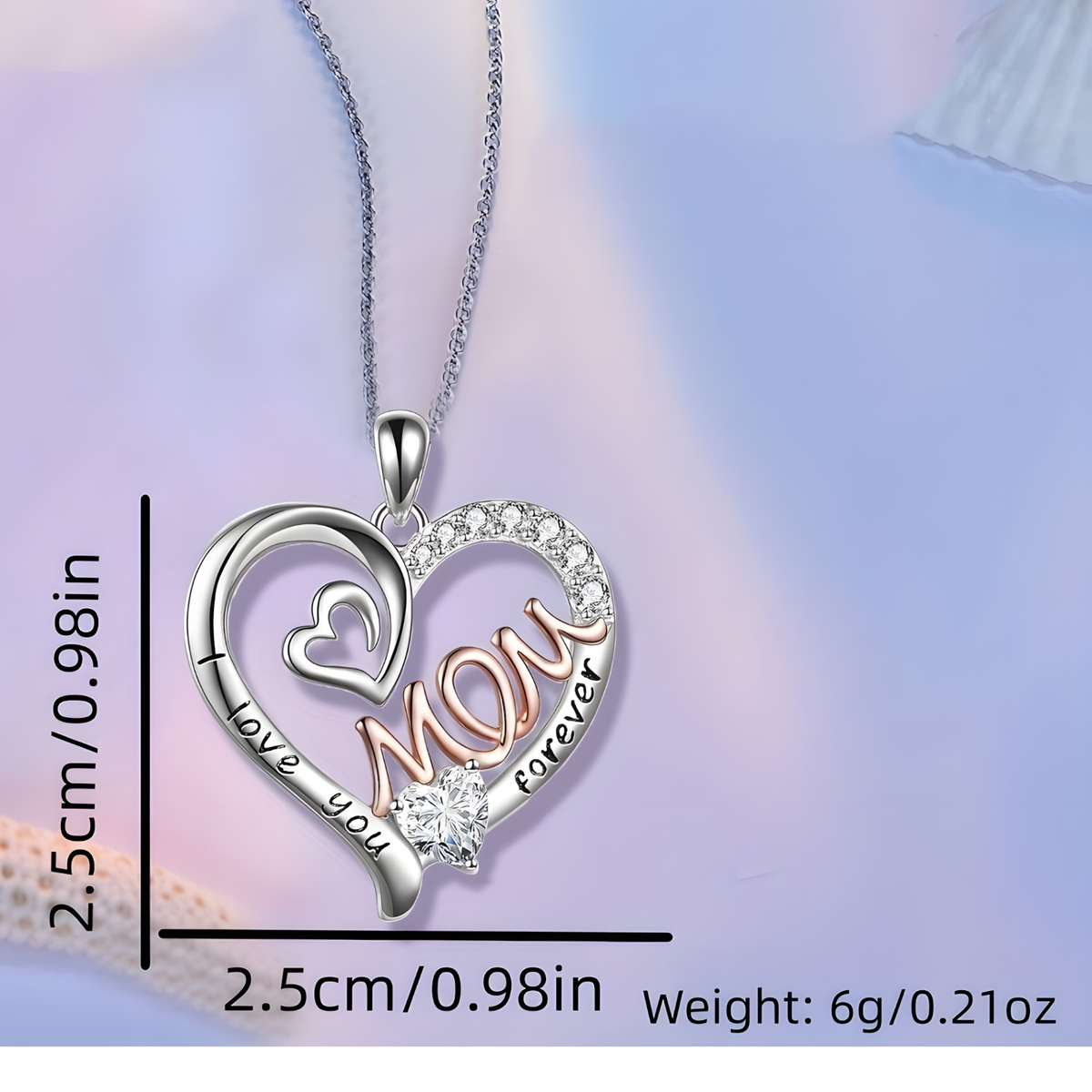 Mom Heart Pendant Necklace Women – Copper Alloy with Silver-Tone & RoseGold 1151