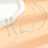 Elegant Silver Rhinestone Tassel Necklace & Earrings Set for Women – Crystal 720
