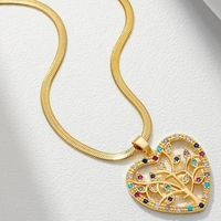 Gold Heart Pendant Necklace with Tree of Life Design, Embellished Crystals 144