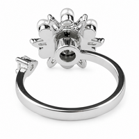 Silver Tone Pearl Sunburst Ring Adjustable Open Ring with Baguette Crystal 1593