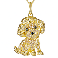 Poodle Dog Pendant Necklace For Women Gold Tone Look Crystal Animal Charm B235