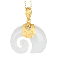 Natural White Green Jade Elephant Pendant Necklace 18K Gold Plated Women's 458