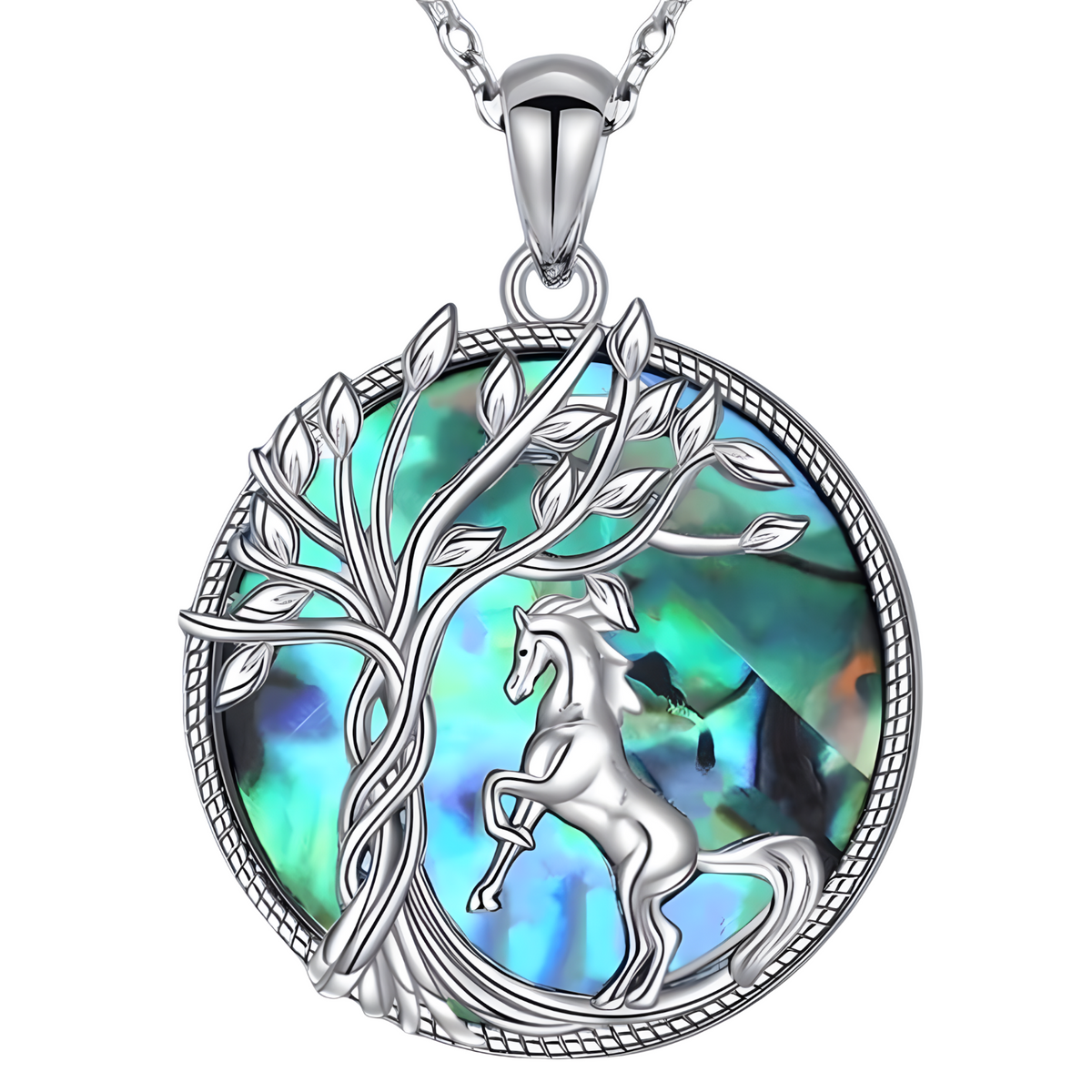 Tree of Life Abalone Shell Necklace for Women, Boho Style Prancing Horse B158