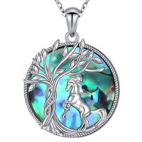 Tree of Life Abalone Shell Necklace for Women, Boho Style Prancing Horse B158
