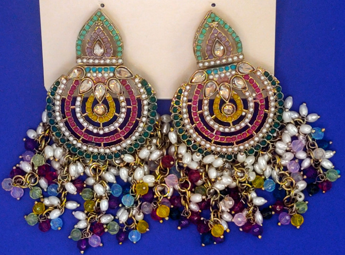 Elegant Bollywood Inspired Gold Kundan Earrings - Traditional Indian Jewelry 178