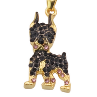 Doberman Pendant Necklace - Gold Plated Pavé Crystal Dog Charm Pendant B243