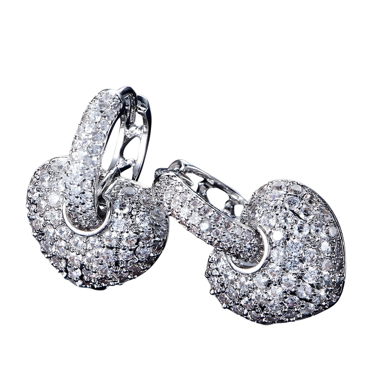 Sparkling Heart Drop Earrings Fine Rhinestone Embellishments - 925 Sterling 331