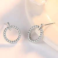 925 Sterling Silver Circle Hoop Earring Elegant Crystal Stud Hoops for Women 323