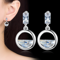 Half Round Cubic Zirconia Geometric Drop Earring Women Trendy Copper Dangle 1014