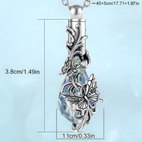 Butterfly Urn Cremation Necklace for Ashes Womens Tear Drop Crystal Keepsake B94