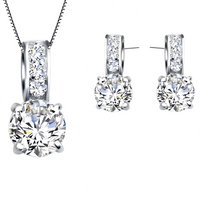 Silver Tone Cubic Zirconia Bridal Jewellery Set Rhodium-Plated Alloy Round 1466