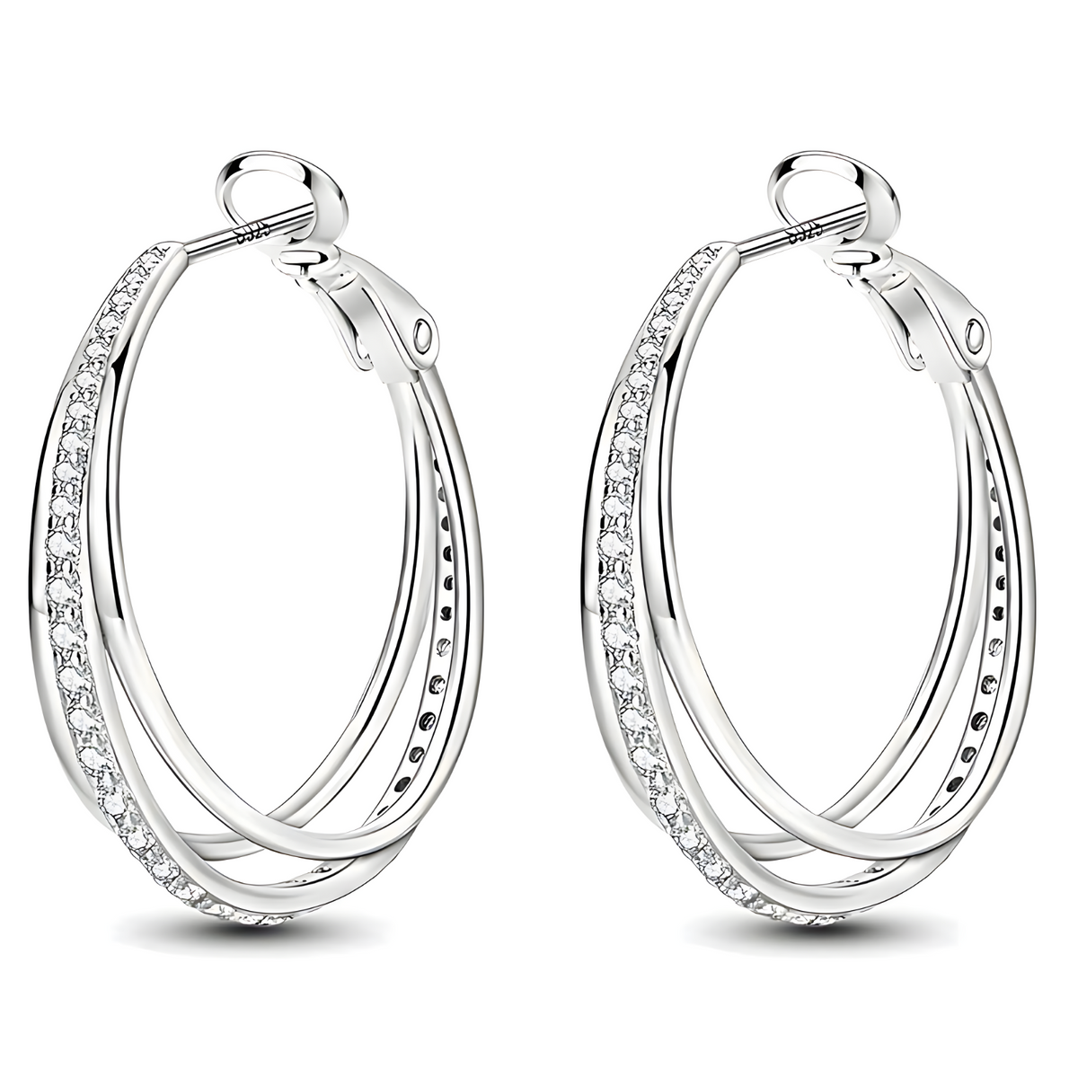 Luxurious Interlocking Zircon Hoop Earrings Hypoallergenic Sterling Silver 620