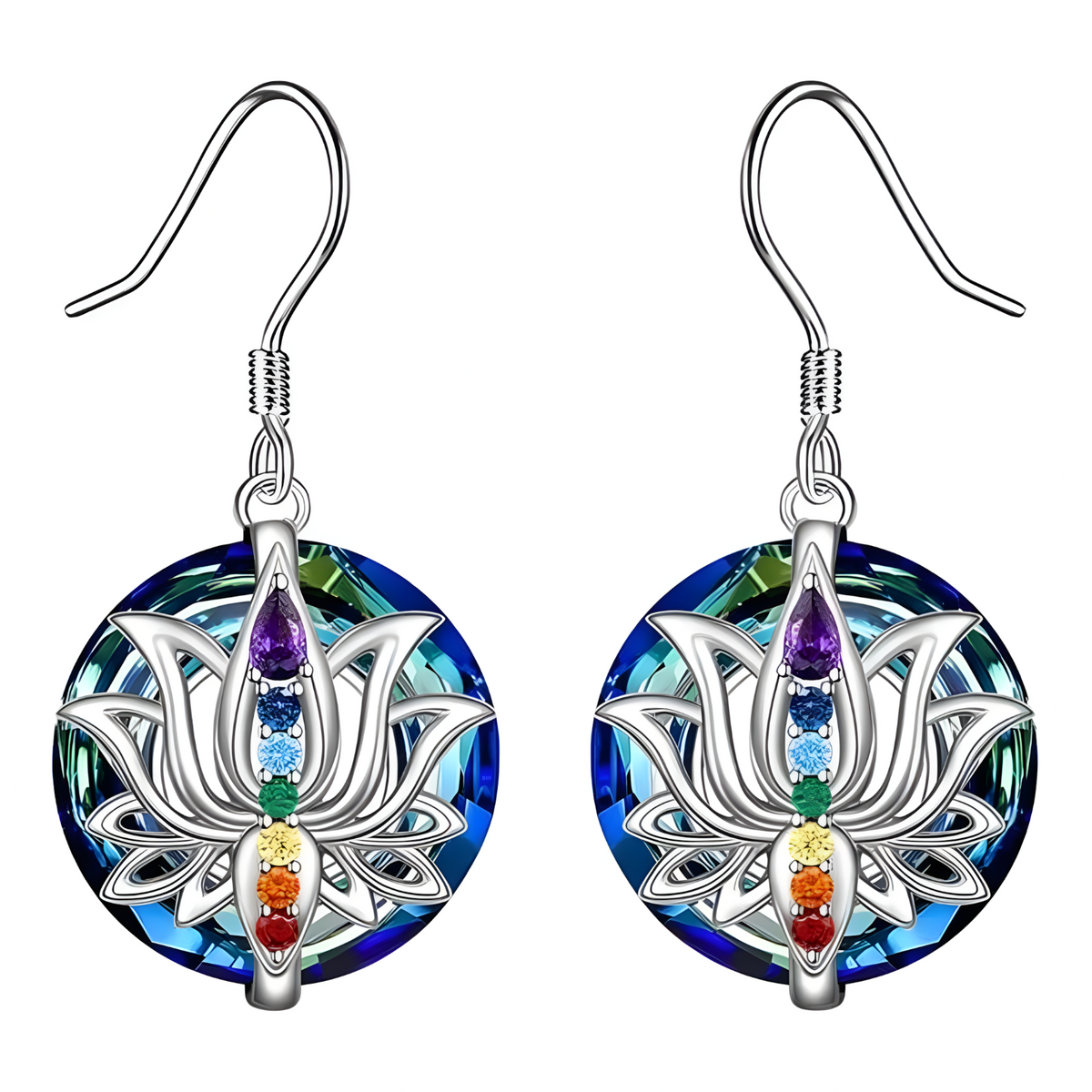 Lotus Chakra Earrings Women –Copper Alloy with Silver Plating Round Crystal 1137