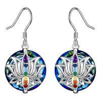 Lotus Chakra Earrings Women –Copper Alloy with Silver Plating Round Crystal 1137