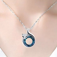 Fox Pendant Necklace for Women–Crystal Blue Ring Design with Cubic Zirconia 1164