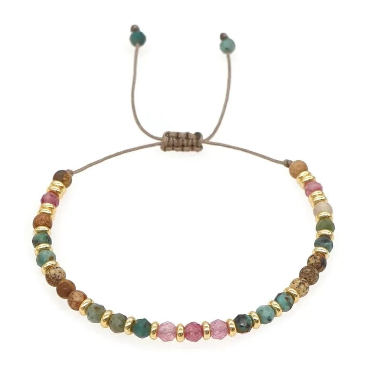 Multi-Colored Semi-Precious Stone Bracelet Women; Adjustable Macrame Rope 656