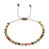 Multi-Colored Semi-Precious Stone Bracelet Women; Adjustable Macrame Rope 656