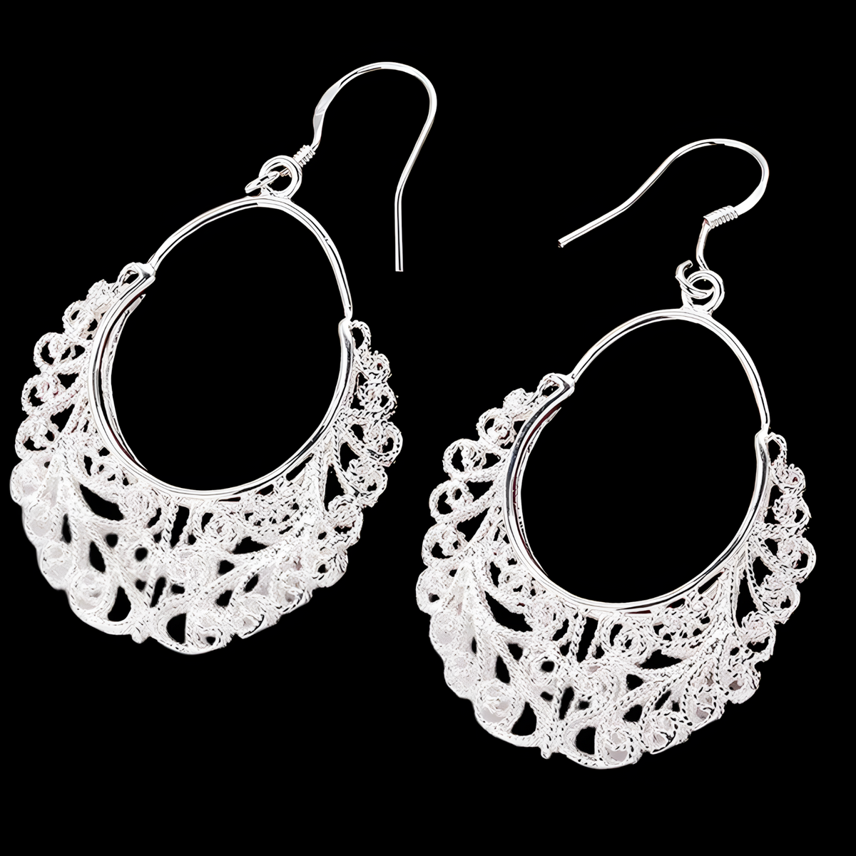 Vintage Filigree Drop Earrings for Women – Copper Alloy 925 Silver Plating 1203