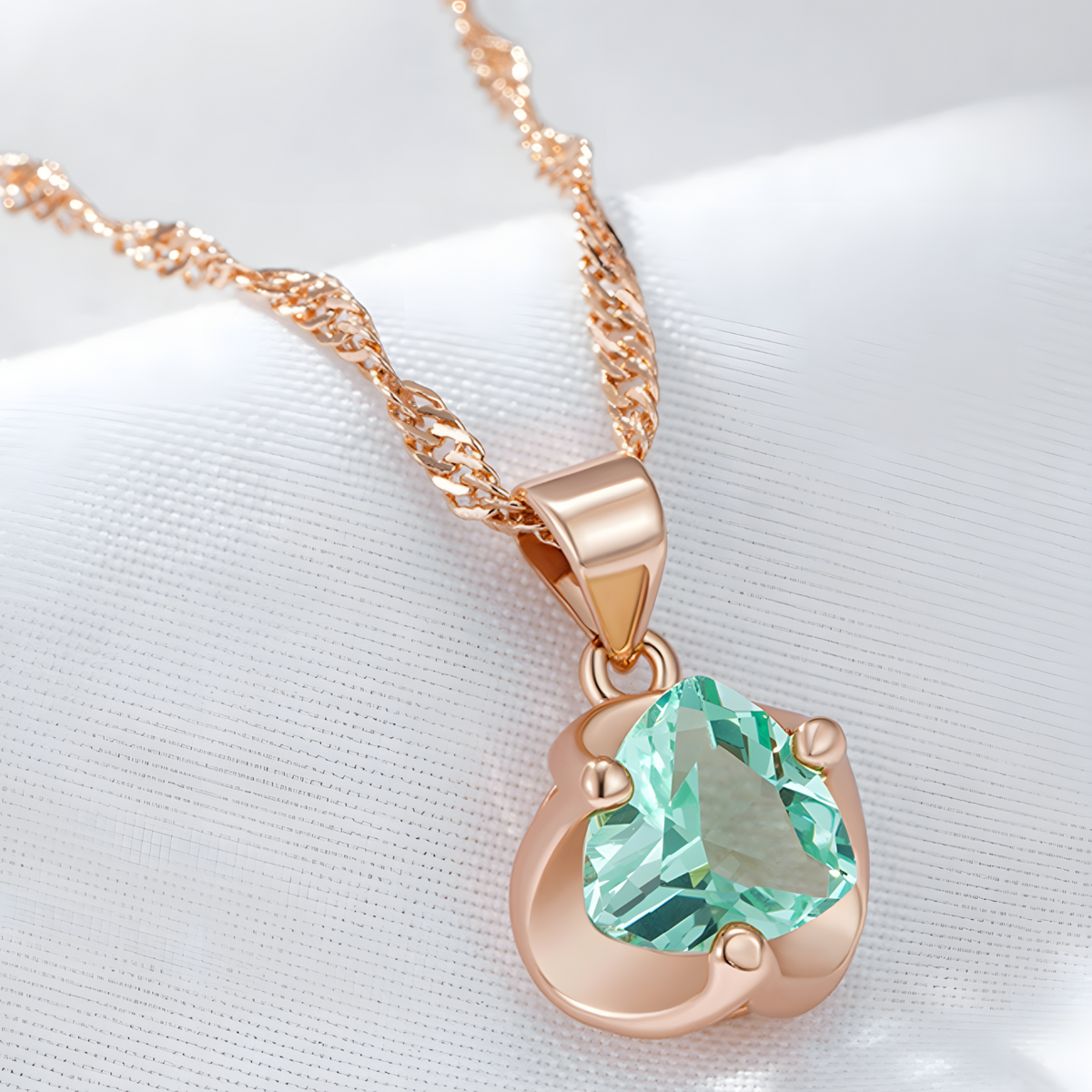 585 Rose Gold Colour Heart Pendant Necklace for Women, Copper Metal Zircon 1271