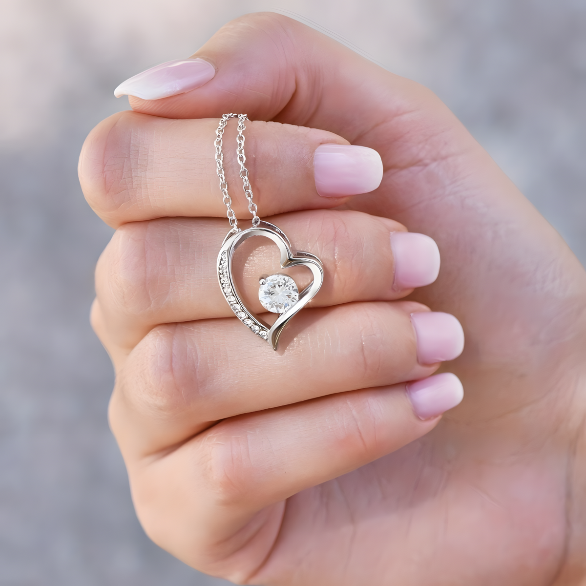 Mom Heart Necklace White Golden Plated Cubic Zirconia B188 Wcard (NO BOX)