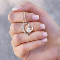 Mom Heart Necklace White Golden Plated Cubic Zirconia B188 Wcard (NO BOX)