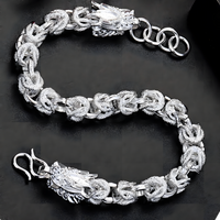 925 Silver Dragon Head Link Bracelet for Men's Biker Gothic Punk Jewellery 426