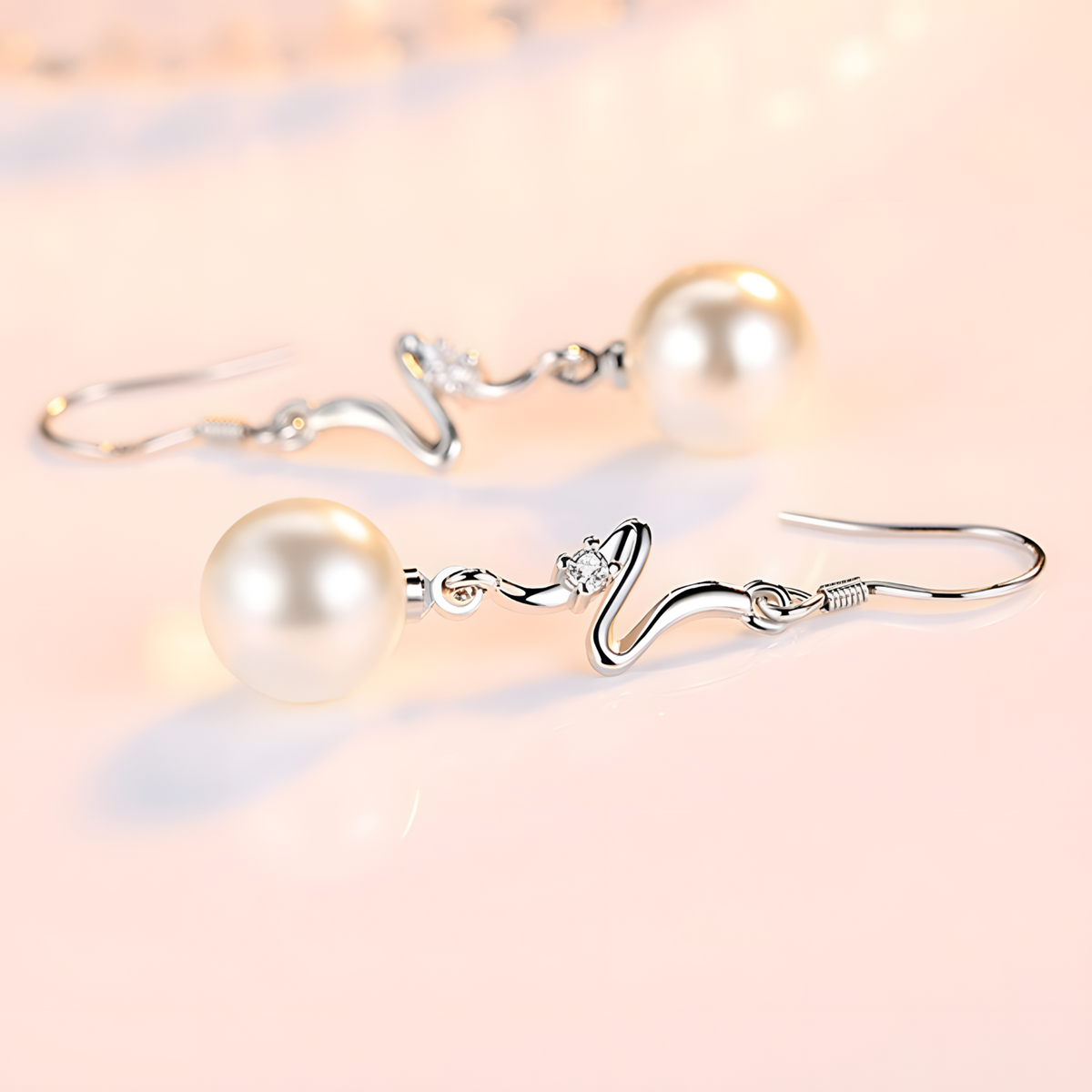925 Silver-Plated Freshwater Pearl Drop Earrings for Women Elegant Geometric 919