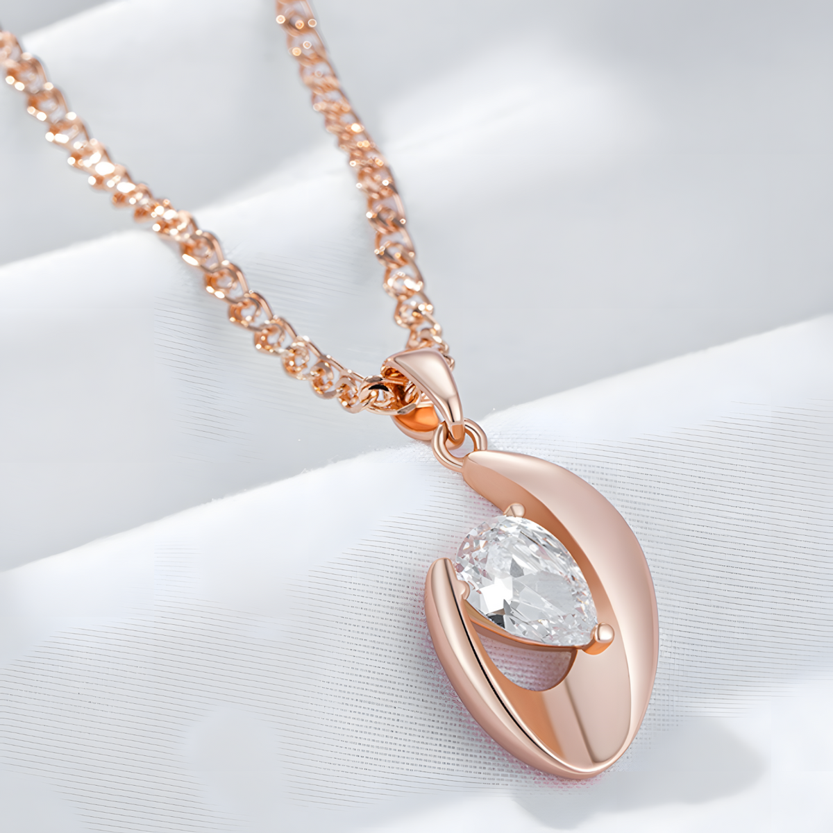 Rose Gold Colour Pendant Necklace for Women, Copper Alloy with Zircon Stone 1281