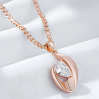Rose Gold Colour Pendant Necklace for Women, Copper Alloy with Zircon Stone 1281
