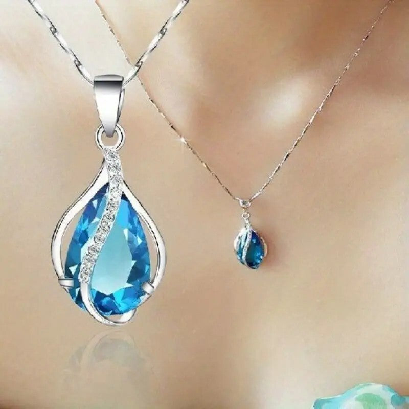 Unified Jewellery® Elegant Aquamarine Teardrop Pendant Necklace | 925 Silver 15