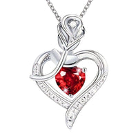 925 Silver Plated Elegant Rose Zircon Heart Hollow Ruby Pendant Necklace 22 UK
