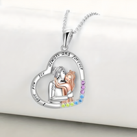 "Always & Forever"Heart Couple Necklace Silver Tone Colorful Crystal Pendant B12