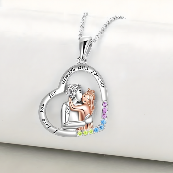 "Always & Forever"Heart Couple Necklace Silver Tone Colorful Crystal Pendant B12