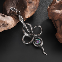 Gothic Snake Necklace Silver Tone Serpent Pendant Jewellery With Iridescent B351