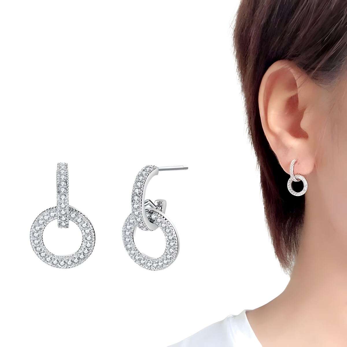 925 Sterling Silver Rhinestone Drop Earrings, Punk Rock Arch Bridge Dangle 322