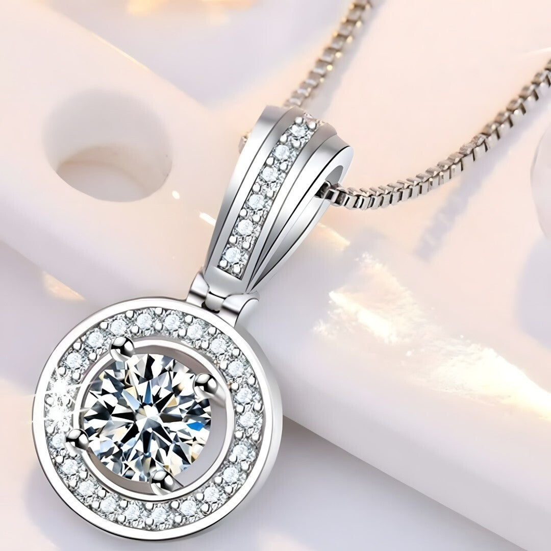 925 Sterling Silver Round Zircon Pendant Necklace – Women's Fashion Jewelry 256