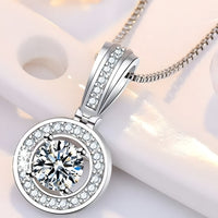 925 Sterling Silver Round Zircon Pendant Necklace – Women's Fashion Jewelry 256