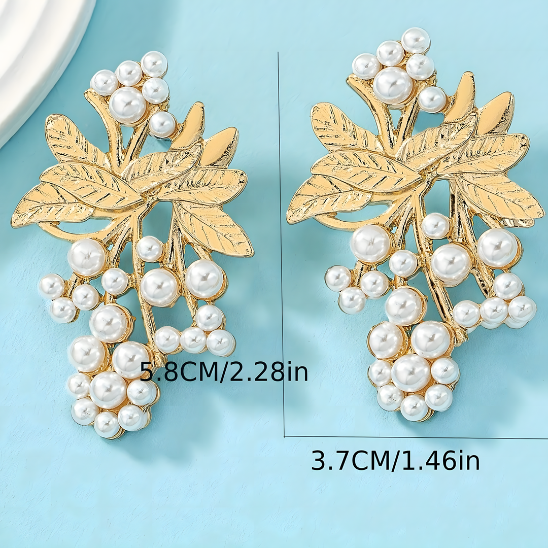 Pearl Cluster Leaf Earrings for Women –Trendy Gold-Tone Copper Stud Earrings 767