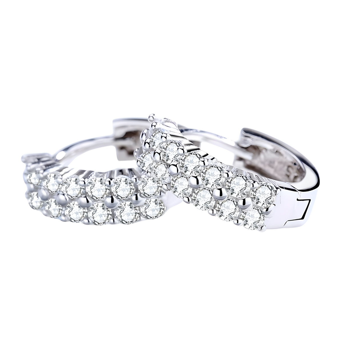 925 Silver-Plated Alloy Double-Row Zircon Huggie Hoop Earrings for Women 860