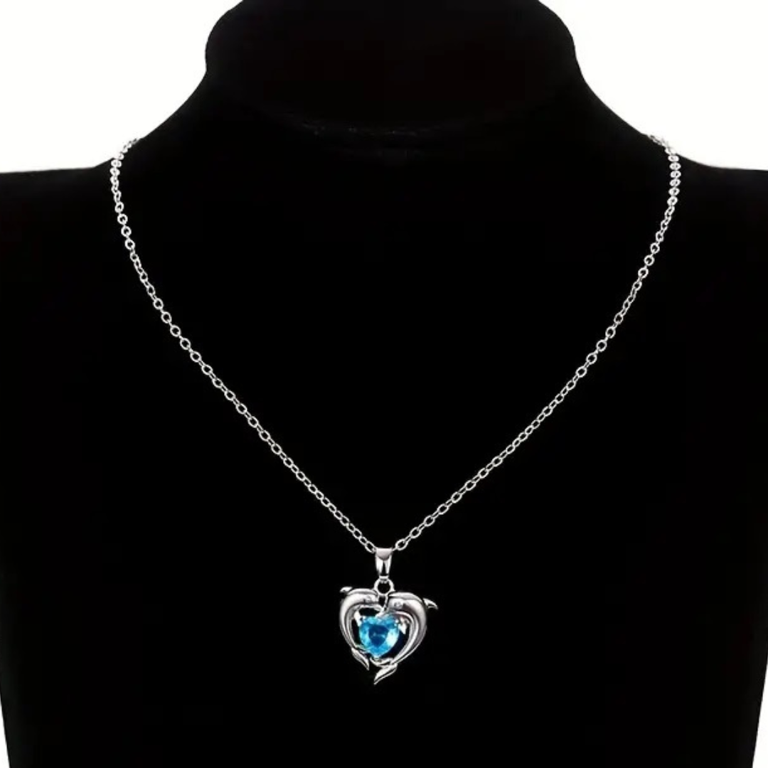 Dolphin Blue Heart CZ Necklace Women Chic Wedding Clavicle Chain Neclace 16